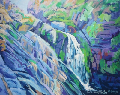 Coastal Waterfall at Blegberry, Hartland - acrylic on canvas by Bert Bruins